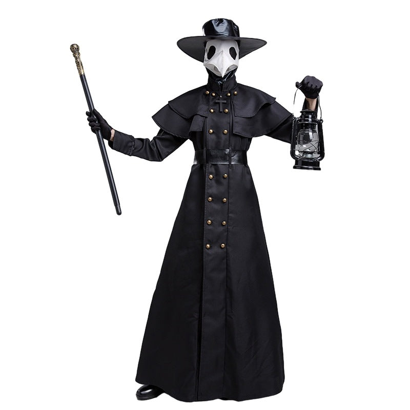Halloween Steampunk Plague Doctor Costume – Medieval Beak Mask Outfit with Accessories (Unisex, Multiple Sizes)