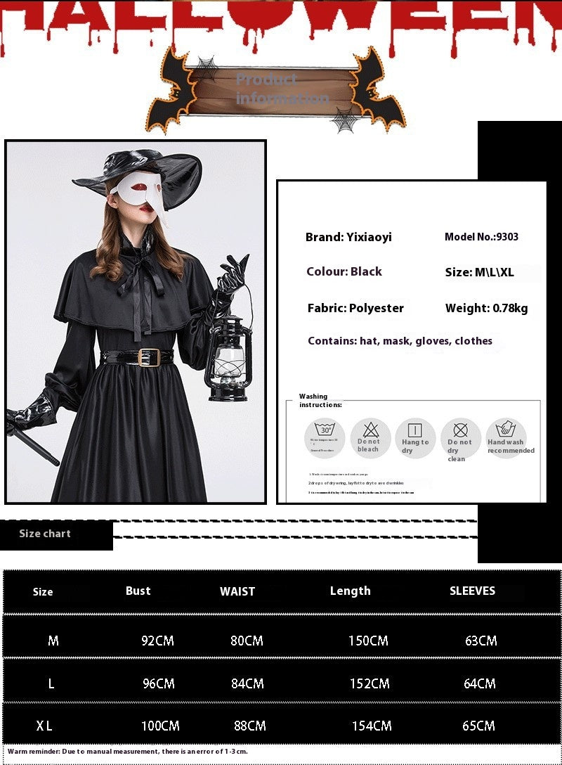 Halloween Steampunk Plague Doctor Costume – Medieval Beak Mask Outfit with Accessories (Unisex, Multiple Sizes)