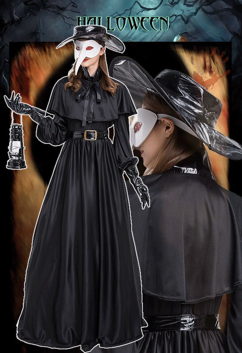 Halloween Steampunk Plague Doctor Costume – Medieval Beak Mask Outfit with Accessories (Unisex, Multiple Sizes)