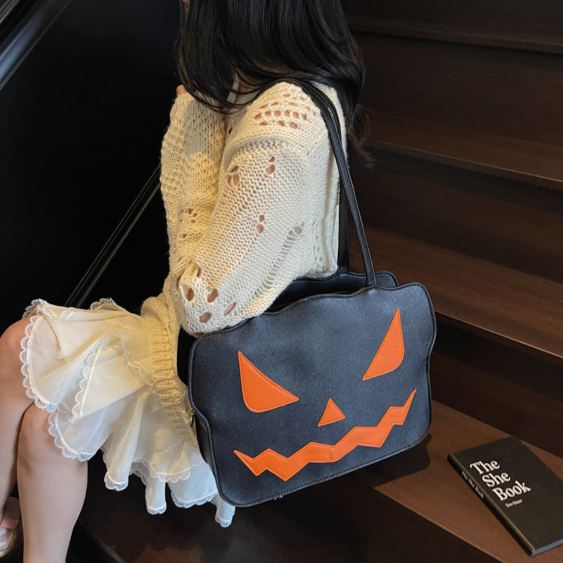 Women’s Halloween Pumpkin Shoulder Messenger Bag — PU Leather, Black or Orange | Free shipping