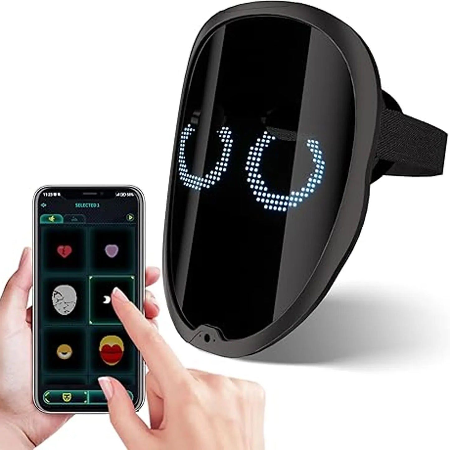 Bluetooth LED Mask with APP Control – DIY Animation, Text & Picture Display Halloween, Christmas, Carnival & Party Costume