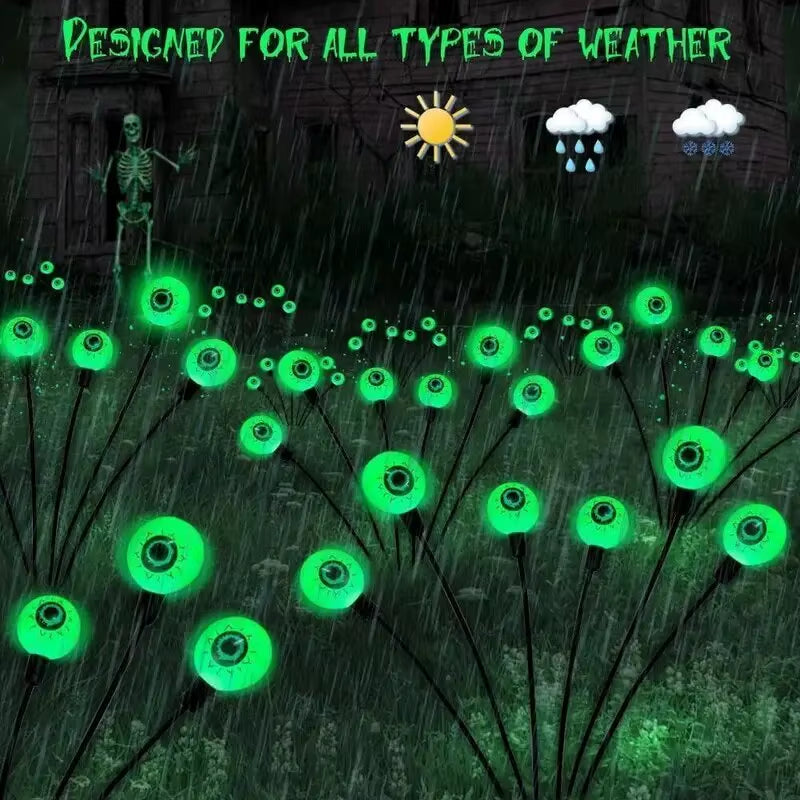 Solar Halloween Eyeball Stake Light – 6‑Head Outdoor Waterproof Firefly Lamp for Garden & Yard