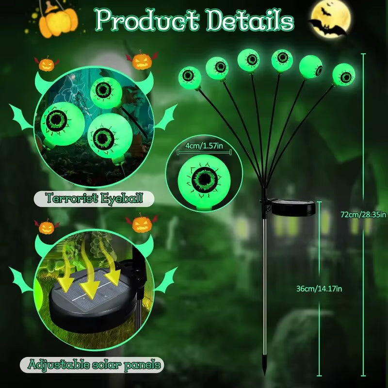Solar Halloween Eyeball Stake Light – 6‑Head Outdoor Waterproof Firefly Lamp for Garden & Yard