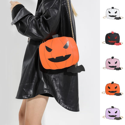 Halloween Cartoon Pumpkin Shoulder Bag – Funny Creative Chain Crossbody Bag for Girls & Women