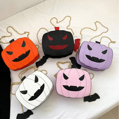 Halloween Cartoon Pumpkin Shoulder Bag – Funny Creative Chain Crossbody Bag for Girls & Women