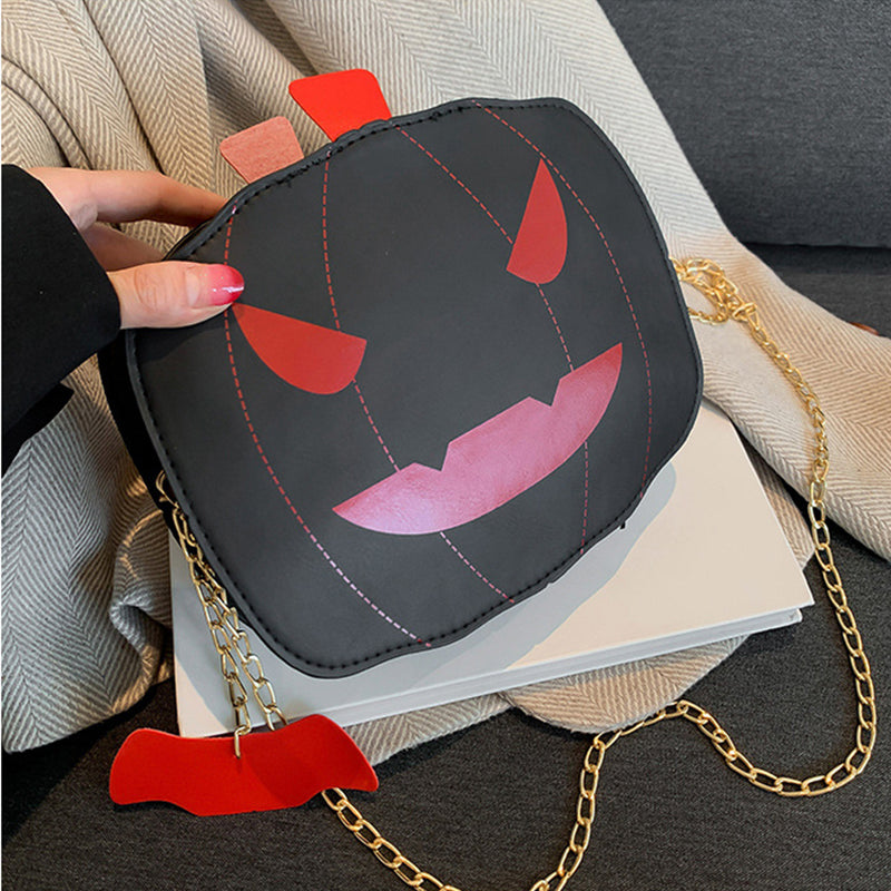 Halloween Cartoon Pumpkin Shoulder Bag – Funny Creative Chain Crossbody Bag for Girls & Women