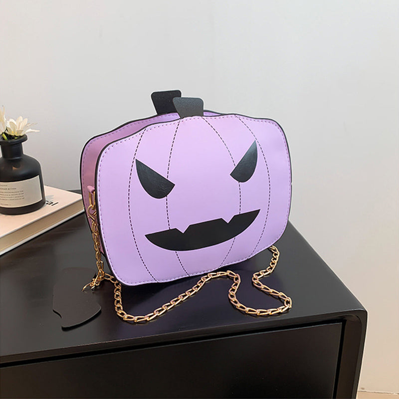 Halloween Cartoon Pumpkin Shoulder Bag – Funny Creative Chain Crossbody Bag for Girls & Women