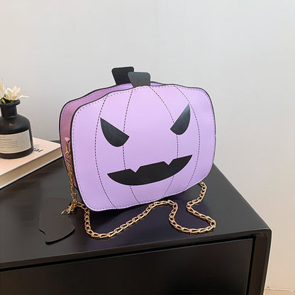 Halloween Cartoon Pumpkin Shoulder Bag – Funny Creative Chain Crossbody Bag for Girls & Women