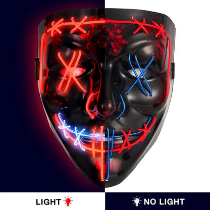Halloween V‑Shaped LED Glowing Mask – Red & Blue Lights, 3 Modes, Skin‑Friendly Material, Multi‑Festival Party Costume