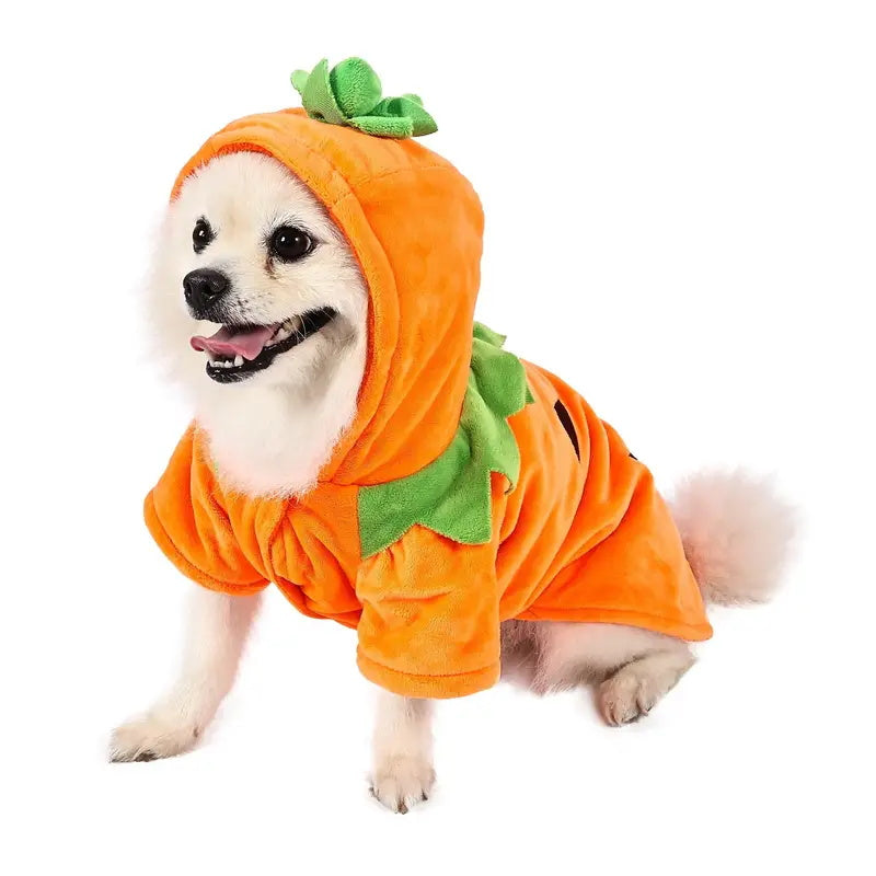 Dog Pumpkin Hoodie – Cute Halloween Cosplay Costume, Warm Fleece Puppy Clothes