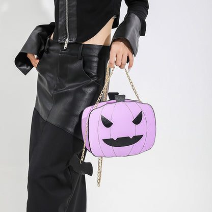 Halloween Cartoon Pumpkin Shoulder Bag – Funny Creative Chain Crossbody Bag for Girls & Women
