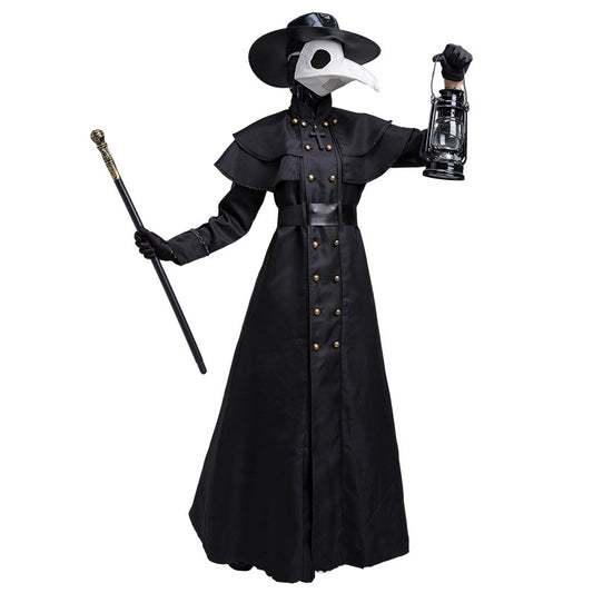 Halloween Steampunk Plague Doctor Costume – Medieval Beak Mask Outfit with Accessories (Unisex, Multiple Sizes)