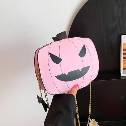 Halloween Cartoon Pumpkin Shoulder Bag – Funny Creative Chain Crossbody Bag for Girls & Women