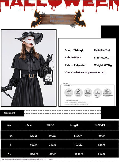 Halloween Steampunk Plague Doctor Costume – Medieval Beak Mask Outfit with Accessories (Unisex, Multiple Sizes)