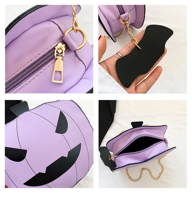 Halloween Cartoon Pumpkin Shoulder Bag – Funny Creative Chain Crossbody Bag for Girls & Women