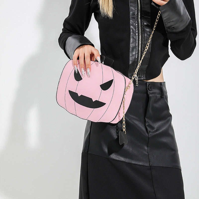 Halloween Cartoon Pumpkin Shoulder Bag – Funny Creative Chain Crossbody Bag for Girls & Women