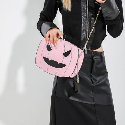 Halloween Cartoon Pumpkin Shoulder Bag – Funny Creative Chain Crossbody Bag for Girls & Women