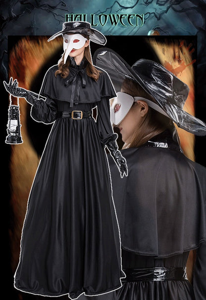 Halloween Steampunk Plague Doctor Costume – Medieval Beak Mask Outfit with Accessories (Unisex, Multiple Sizes)
