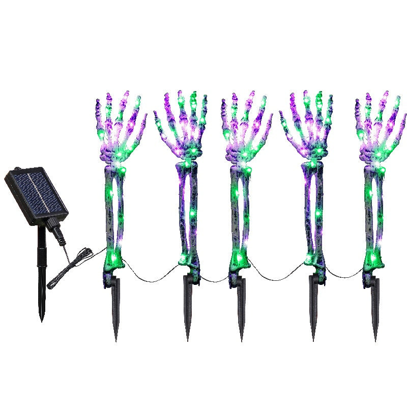 Halloween Outdoor Solar Ground Lights – Spooky Skeleton Hand Bone Pathway Lamps with 150 LED, Waterproof IP44 Courtyard Garden Ambience Lighting, Purple & Green Glow, Solar Powered Yard Decoration