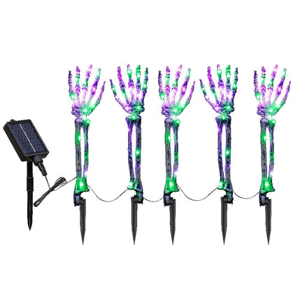 Halloween Outdoor Solar Ground Lights – Spooky Skeleton Hand Bone Pathway Lamps with 150 LED, Waterproof IP44 Courtyard Garden Ambience Lighting, Purple & Green Glow, Solar Powered Yard Decoration