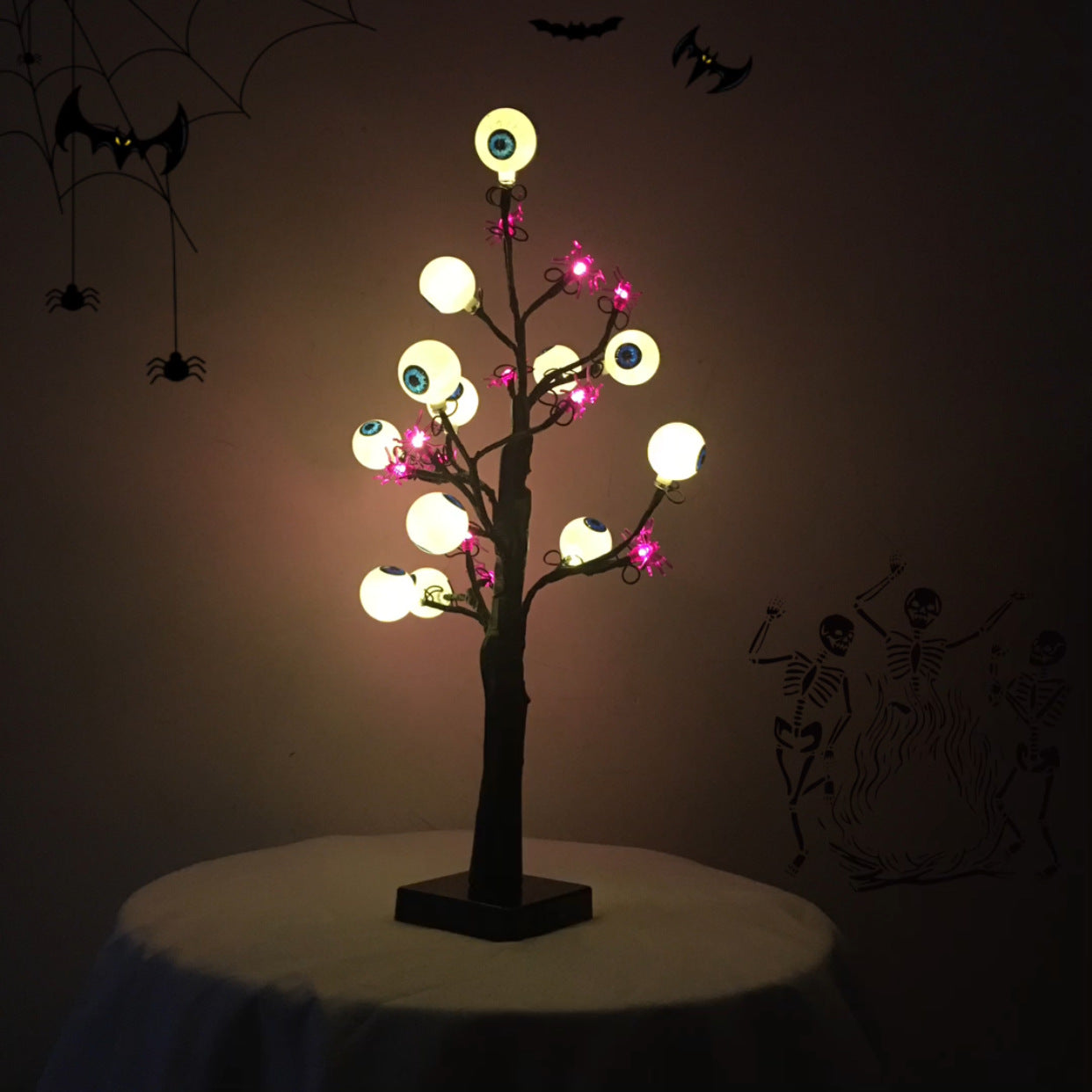 Halloween LED Ghost Eyeball Tree Lamp – 18" Black Branch Light with Glowing Eyes USB & Battery Powered Spooky Desk Decoration