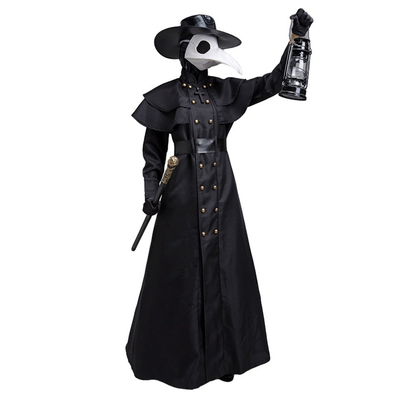 Halloween Steampunk Plague Doctor Costume – Medieval Beak Mask Outfit with Accessories (Unisex, Multiple Sizes)