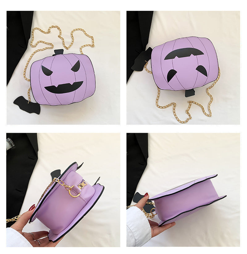 Halloween Cartoon Pumpkin Shoulder Bag – Funny Creative Chain Crossbody Bag for Girls & Women
