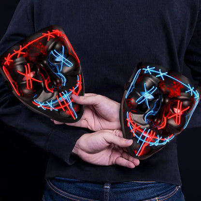 Halloween V‑Shaped LED Glowing Mask – Red & Blue Lights, 3 Modes, Skin‑Friendly Material, Multi‑Festival Party Costume