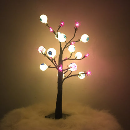 Halloween LED Ghost Eyeball Tree Lamp – 18" Black Branch Light with Glowing Eyes USB & Battery Powered Spooky Desk Decoration