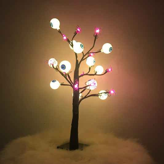 Halloween LED Ghost Eyeball Tree Lamp – 18" Black Branch Light with Glowing Eyes USB & Battery Powered Spooky Desk Decoration