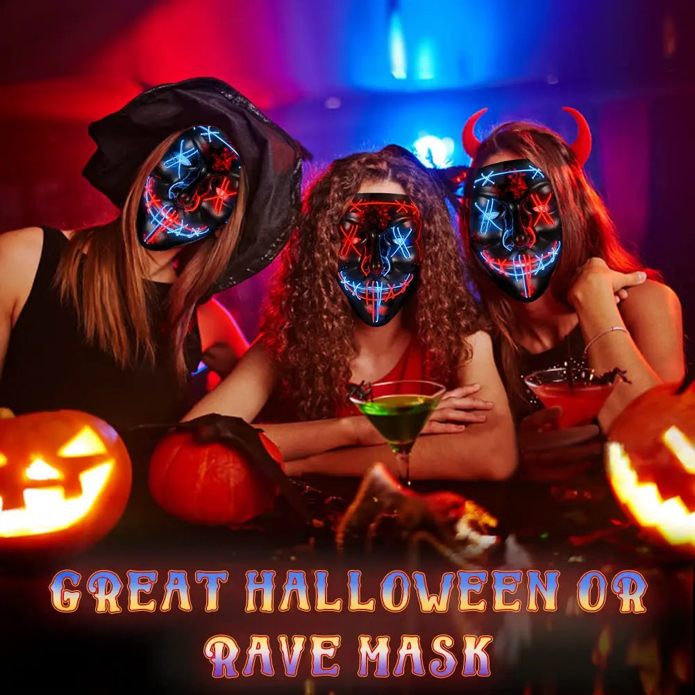 Halloween V‑Shaped LED Glowing Mask – Red & Blue Lights, 3 Modes, Skin‑Friendly Material, Multi‑Festival Party Costume