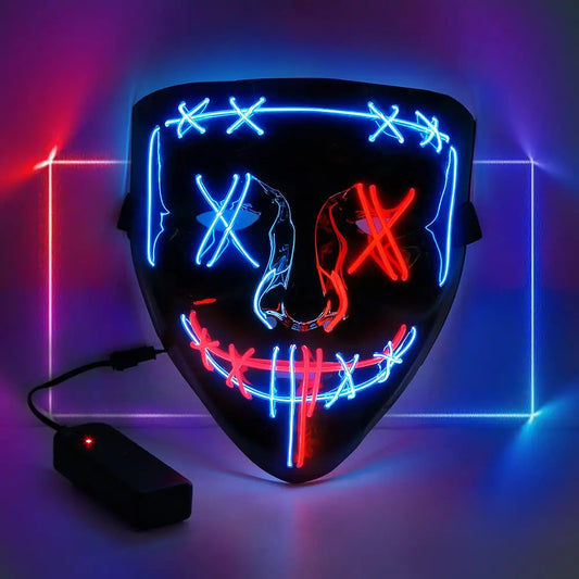 Halloween V‑Shaped LED Glowing Mask – Red & Blue Lights, 3 Modes, Skin‑Friendly Material, Multi‑Festival Party Costume