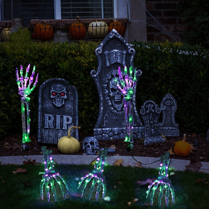 Halloween Outdoor Solar Ground Lights – Spooky Skeleton Hand Bone Pathway Lamps with 150 LED, Waterproof IP44 Courtyard Garden Ambience Lighting, Purple & Green Glow, Solar Powered Yard Decoration