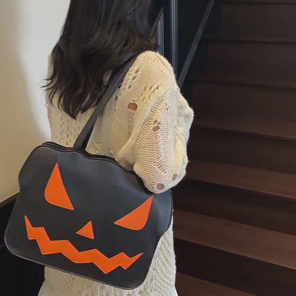 Women’s Halloween Pumpkin Shoulder Messenger Bag — PU Leather, Black or Orange |  Free shipping