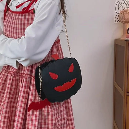 Halloween Cartoon Pumpkin Shoulder Bag – Funny Creative Chain Crossbody Bag for Girls & Women