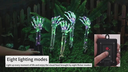 Halloween Outdoor Solar Skeleton Hand Lights – 150 LED Waterproof Pathway & Garden Decorations, Spooky Yard Ambience Lamps, Purple & Green Glow, Solar Powered Courtyard Lighting | Free Shipping